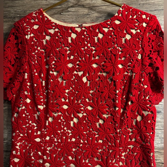 Talbots Red Floral Lace Lined Dress - Picture 2 of 8